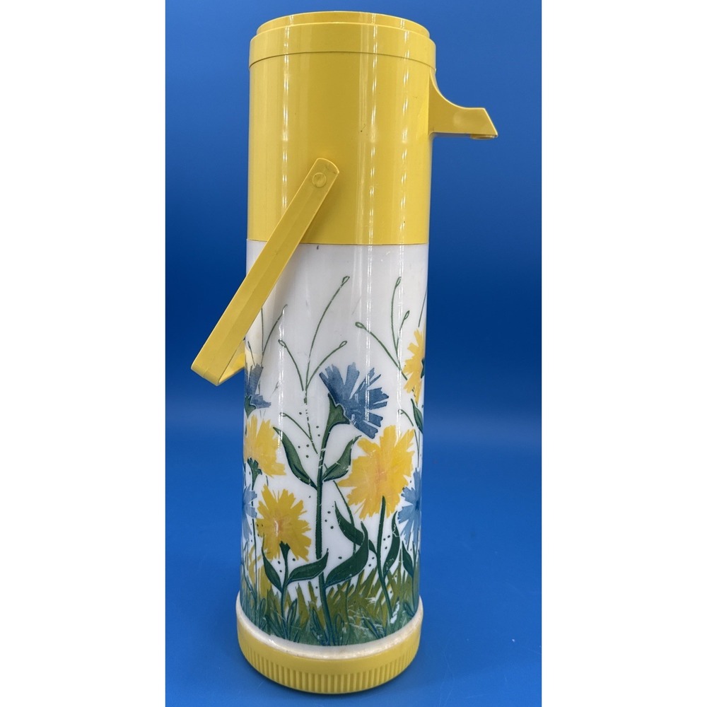 Vtg 70s Aladdin Pump-A-Drink Coffee Hot Cold Dispenser Floral Daisy Thermos 1 Qt